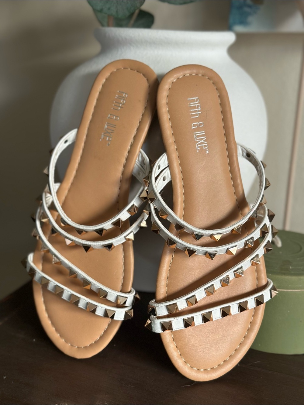 Source Unknown White Studded Strappy Slide Sandals